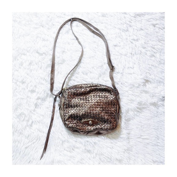 Elliot Lucca Metallic Brown Braided Leather Crossbody Bag - Picture 1 of 8